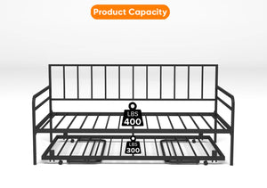 English Elm Twin Daybed with Drawers and USB Charging Station, Metal Frame, Upholstered Headboard, LED Mood Lighting Black W2129P244576