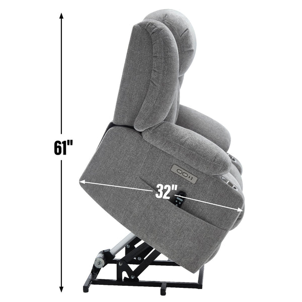 English Elm Up to 350 Lbs Chenille Power Lift Recliner with Massage Heat and Charging Ports W1803S00071