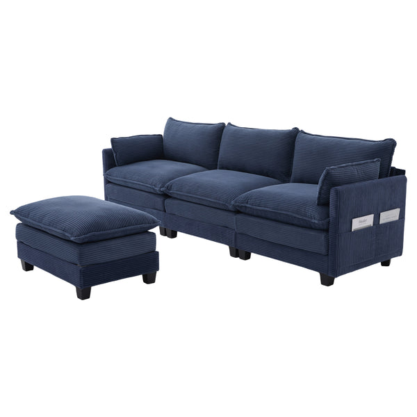 English Elm United We Win Modular Corduroy Sectional with Ottoman Low Profile Living Room Couch Navy W1568S00261