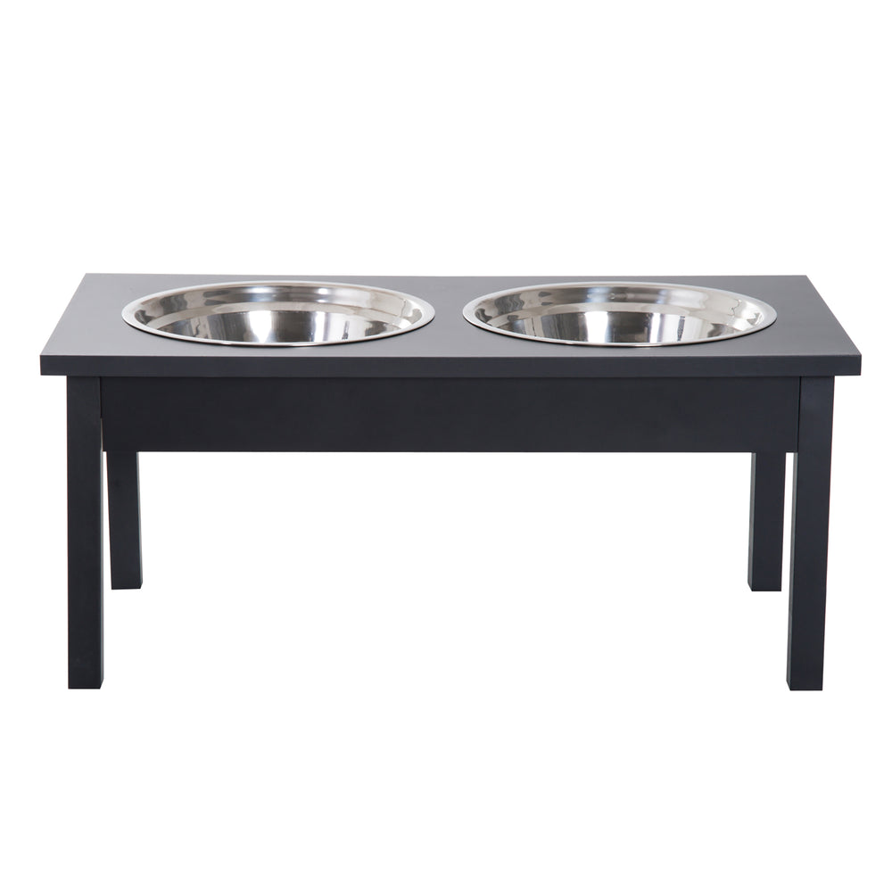 English Elm Black Elevated Wood Pet Feeding Station with Dual Stainless Bowls for Medium Dogs T3971P434201