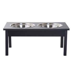 English Elm Black Elevated Wood Pet Feeding Station with Dual Stainless Bowls for Medium Dogs T3971P434201