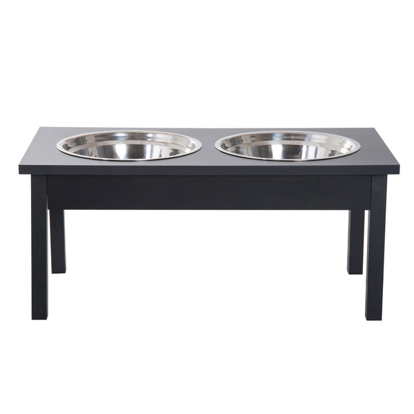 English Elm Black Elevated Wood Pet Feeding Station with Dual Stainless Bowls for Medium Dogs T3971P434201