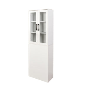 English Elm 70.87" Modern Display Storage Cabinet with 4-Tier Pull-Out Shelves, Dual Glass Doors for Home White W331P295245