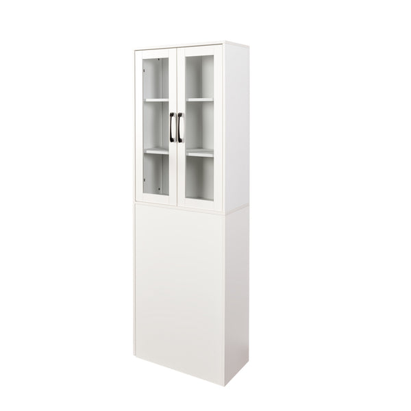English Elm 70.87" Modern Display Storage Cabinet with 4-Tier Pull-Out Shelves, Dual Glass Doors for Home White W331P295245