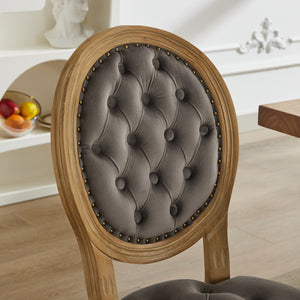 English Elm French Solid Wood Frame Antique Dining Chair with Velvet Upholstery, Nailhead Trim, Durable Spring Core Gray W1143P195871
