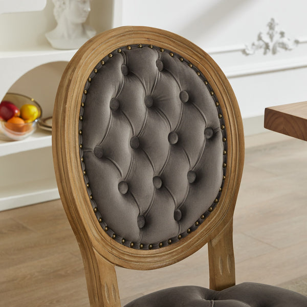 English Elm French Solid Wood Frame Antique Dining Chair with Velvet Upholstery, Nailhead Trim, Durable Spring Core Gray W1143P195871