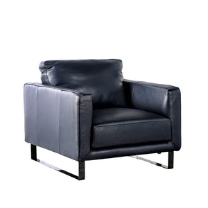 English Elm Contemporary Mezzanotte Italian Leather Armchair with Track Arms, Welted Box Cushions & Metal Legs Blue 38 L x 39 W x 28 H B2741S00578