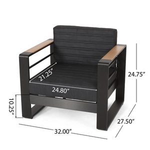English Elm Christopher Knight Home® - Outdoor Club Chair Aluminum Frame with Water-Resistant Cushions, Slat Design, Rust-Resistant Finish 71734.00BLK-2
