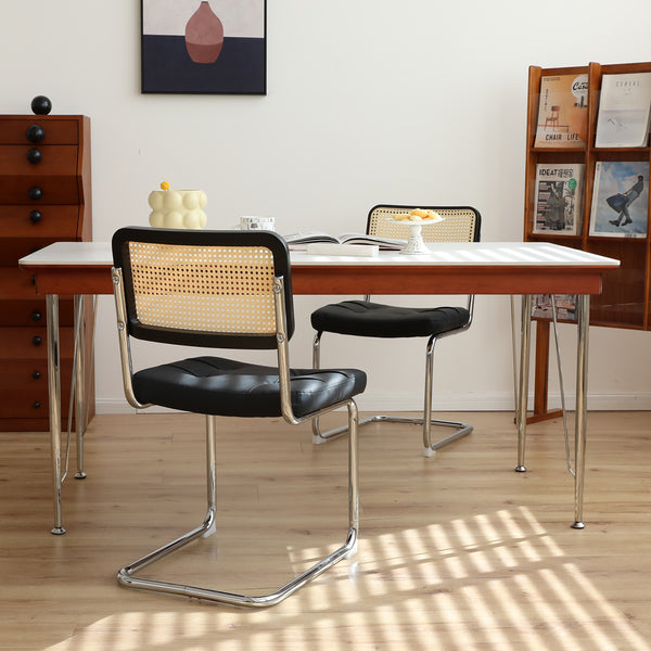 English Elm Dining Chairs Set of 4 Velvet Seat Woven Rattan Back Chrome Cantilever Frame Black W2105S00007