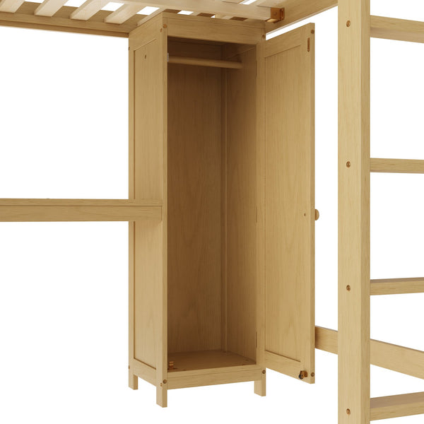 English Elm Full Size Pine Loft Bed House Frame with Slide Bookshelves and Moon Star Rails W1580S00163