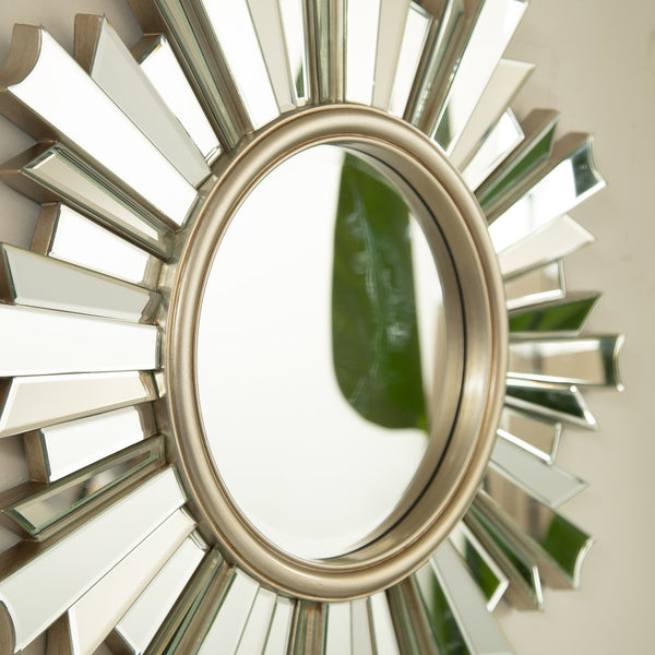 English Elm 26'' HenGis Mirror — Sunburst Silver Wall Mirror with PU Rays, Decorative Clear Center for Entryways and Living Rooms W2615P346492