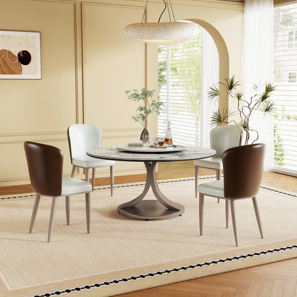 English Elm 59" Round Dining Table With 360° Lazy Susan - Durable Sintered Stone Top, Heat & Scratch Resistant! W2699S00053