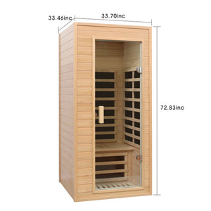 English Elm Hemlock Single Infrared Sauna with Roof Heaters Tempered Glass Door and Led Light W632S00011