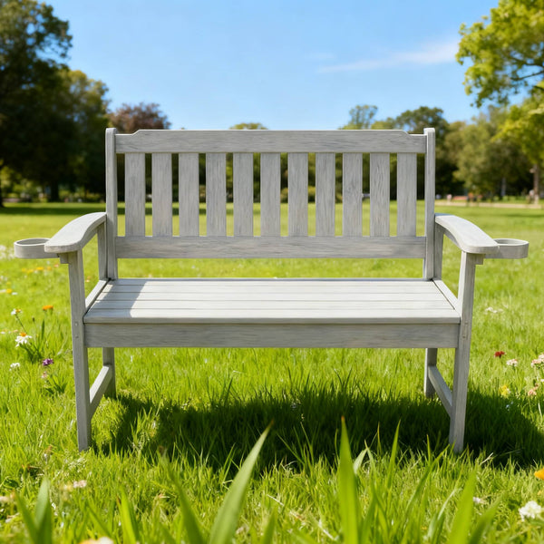 English Elm Weather Resistant Hips Outdoor Bench Slatted Backrest Ergonomic Patio Porch Park Seating W2085P361570