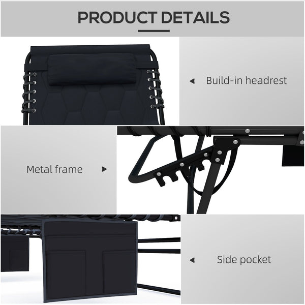 English Elm Outsunny Folding Chaise Lounge Chair - 5-Level Recline, Padded Comfort, Portable Design For Outdoor Relaxation W2225P200623-GIGA