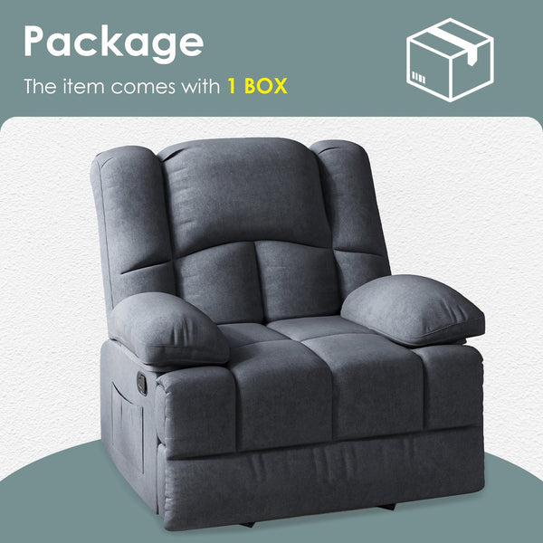 English Elm Oversized Rocking Rocker Recliner Chair with Ergonomic Support, Tool-Free 5-Minute Assembly Comfort Dark Gray T3623P380109