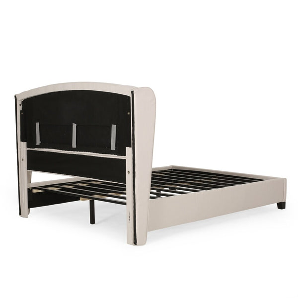 English Elm Christopher Knight Home® - Queen Upholstered Platform Bed Frame with Wingback Tufted Headboard, Birch Legs, Ivory, Spacious Elegance 60542.00-Q-H_60542.00-Q-P