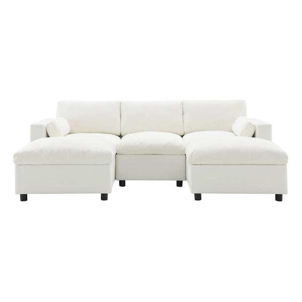 English Elm [video]86.5'' Chenille U-shaped Sectional with Dual Ottomans and Storage Pockets for Living Rooms White N723S7723A