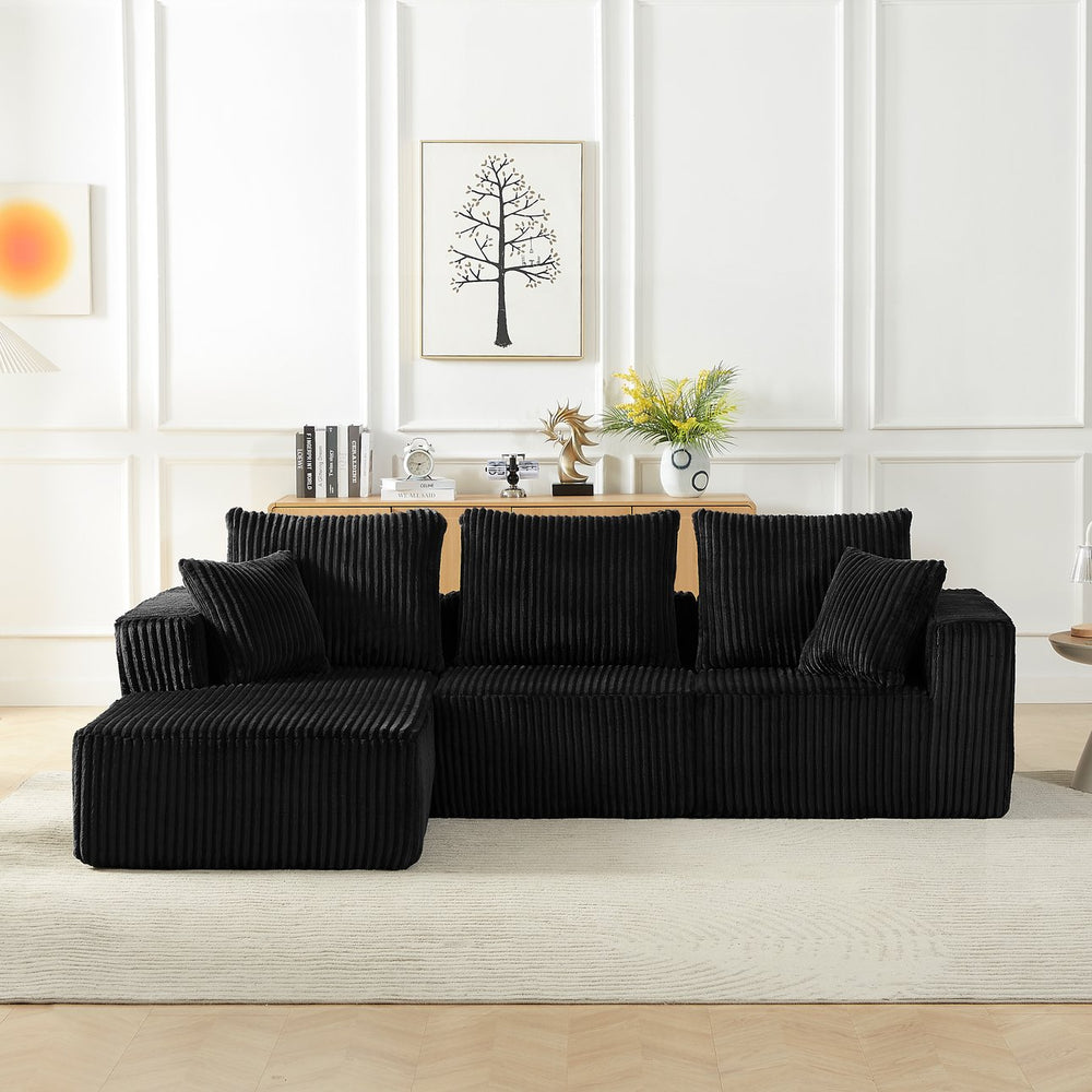 English Elm Modular Sectional Sofa - Cloud-Like Comfort In Durable Black Corduroy, 4-Seater, No Assembly Needed! W2339S00051
