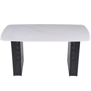 English Elm Modern Marble Glass Dining Table Gold Dual Pedestal Base Seats Eight Elegant W5123P397496