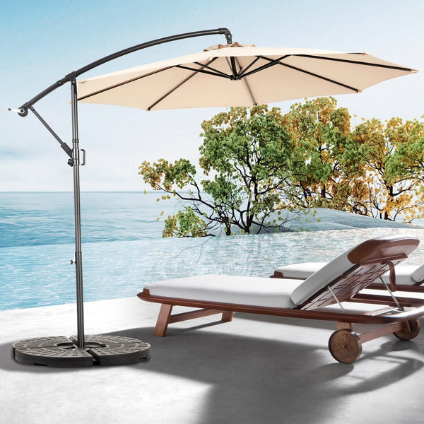 English Elm Best 10ft Offset Hanging Market Patio Umbrella with Crank Tilt, 8 Steel Ribs, Extra-Large Shade for Backyard Poolside khaki W640P234533