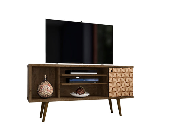 English Elm Liberty 53" Rustic Brown Tv Stand With Natural Accents, Stylish Storage & Cable Management Solutions B365P398341