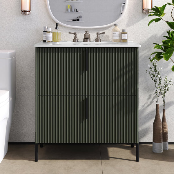 English Elm Christopher Knight Home® - 30" Fluted Bathroom Vanity With Ceramic Sink, Soft-Close Drawers & Elevated Legs For Modern Style N817P295761G