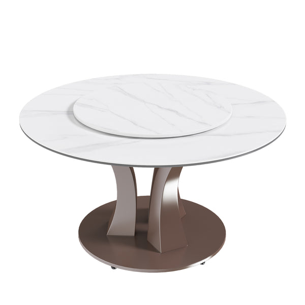 English Elm 59" Round Dining Table With Lazy Susan & Heat-Resistant Stone Top - Perfect For Home & Events! W2699S00077