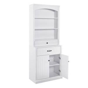English Elm White Bathroom Storage Cabinet with Zinc Alloy Knobs, Adjustable Shelves, Smooth Drawers & Open Shelves for Organized, Durable MDF Storage (78.7" H) N725P252486K