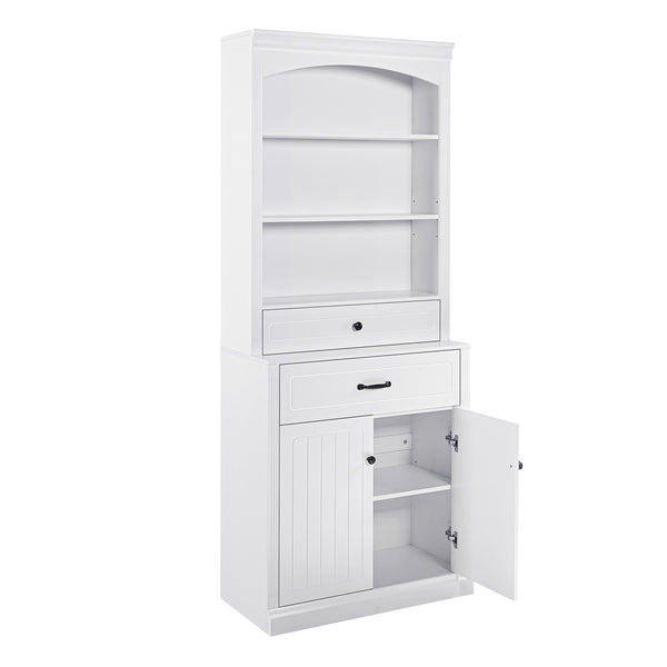 English Elm White Bathroom Storage Cabinet with Zinc Alloy Knobs, Adjustable Shelves, Smooth Drawers & Open Shelves for Organized, Durable MDF Storage (78.7" H) N725P252486K