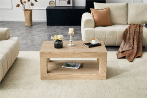 English Elm Modern Two Tier Rectangular Coffee Table with Open Shelf Mdf Living Room Storage W3875P389552