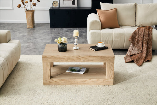 English Elm Modern Two Tier Rectangular Coffee Table with Open Shelf Mdf Living Room Storage W3875P389552