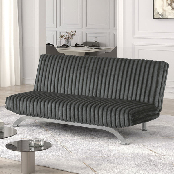 English Elm Charcoal Futon Sofa Bed - Contemporary Convertible Couch with Chrome Metal Support Legs, Foam Comfort Charcoal 45 L x 72 W x 9 H B2741P363792