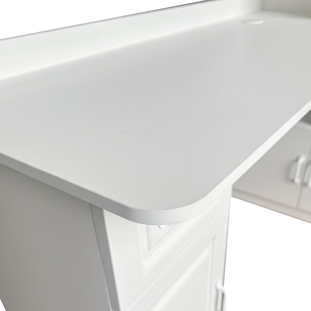 English Elm L-Shaped Corner Desk with Hutch & Drawers White — 2-in-1 Space-Saving Home Office Workstation with Ample Storage W331S00203