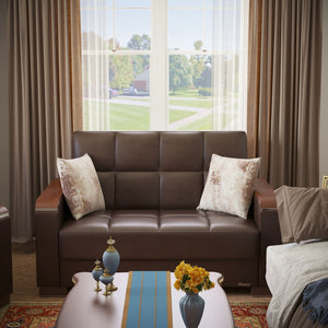 English Elm Primenest Zenaero X Convertible Loveseat With Storage - Stylish Comfort For Small Spaces, Brown Pu B030P281778-GIGA