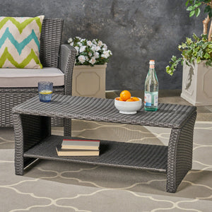 English Elm Christopher Knight Home® - ST LUCIA TABLE Grey Rattan Outdoor Side Table with Spacious Top, Open Shelf, Stable Four‑Leg Design, Easy Clean 54678.00GRY