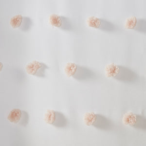 JLA Home Madison Park - Shower Curtain with Soft Fabric Pom-Poms on White Ground — Textured, Machine-Washable 72"x72" Blush MP70-7471