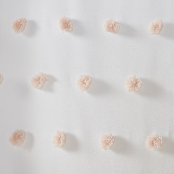 JLA Home Madison Park - Shower Curtain with Soft Fabric Pom-Poms on White Ground — Textured, Machine-Washable 72"x72" Blush MP70-7471