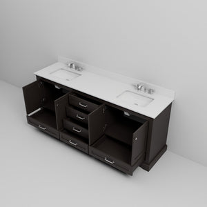 English Elm Espresso 80" Double Bath Vanity with White Quartz Top, Soft-Close Drawers, Chrome Faucet Set B2731P258415