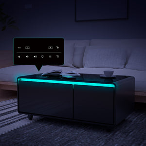 English Elm Modern Smart Coffee Table With Fridge, Bluetooth Speaker, Wireless Charging & Touch Controls, Black W1172P175395