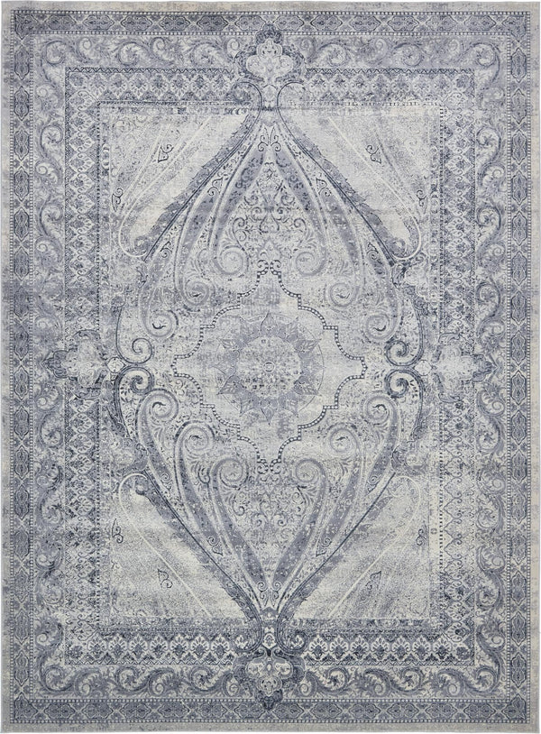 Unique Loom Chateau Wilson Machine Made Border Rug Dark Blue, Gray/Ivory 9' 0" x 12' 2"