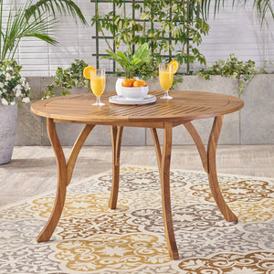 English Elm Hermosa Round Acacia Wood Outdoor Dining Table Slatted Teak Patio Seats Four 62916.00