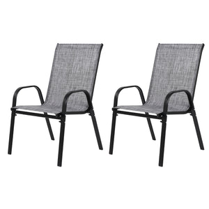 English Elm 2 Patio Chairs Set with Breathable Textilene Fabric, Powder-Coated Steel Frame, Compact Space-Saving Design Grey W640P252259