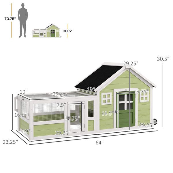 English Elm Pawhut Two Level Fir Wood Rabbit Hutch Outdoor Wheeled Bunny Home with Asphalt Roof W2225P173737
