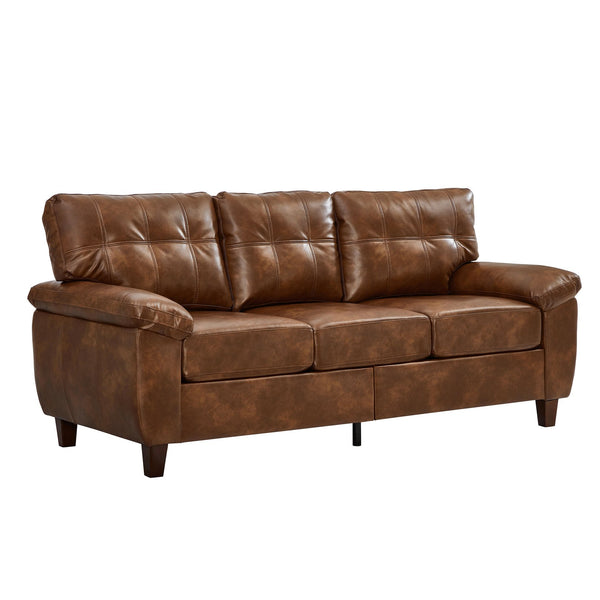 English Elm 79" Three Seat Pu Faux Leather Sofa Tufted Back Wide Arm with Hidden Storage Brown W1097S00248