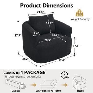 English Elm 360° Swivel Barrel Chair Teddy Fleece Upholstery with Pillow for Bedroom Reading Nook Black W1803P363032
