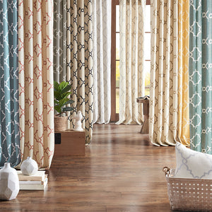 JLA Home Madison Park - Fretwork Metallic Fret Print Curtain Panel with Gunmetal Grommets — Textured Cotton-Blend Light Filter Ivory/Grey MP40-2397