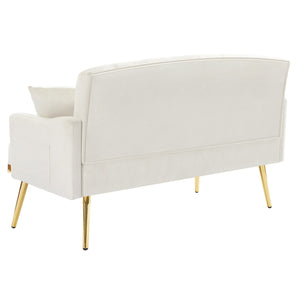 English Elm Cream Velvet Tufted Loveseat with Gold Legs for Glam Living Rooms and Studios W3985P417896