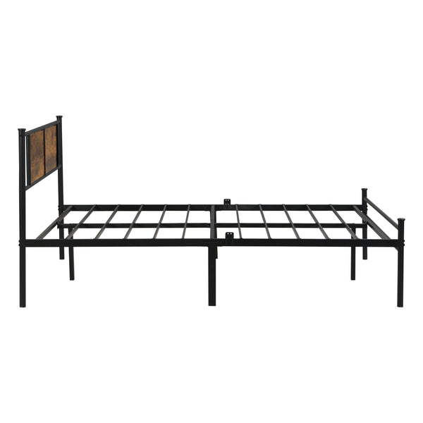 English Elm Queen Steel Bed Frame with Wood Panel Headboard Modern Matte Black Bedroom Design W2297P281497