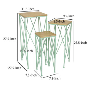 English Elm Mito Three Piece Nesting Plant Stand Set with X Cross Metal Base and Wood Tops Brown+Green B056P416914
